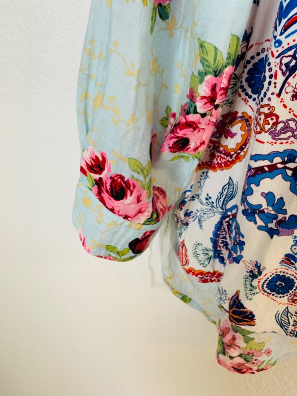 John Mark Button Up Shirt Large Embroidered Floral Patchwork Crochet Boho Lace - Picture 7 of 16